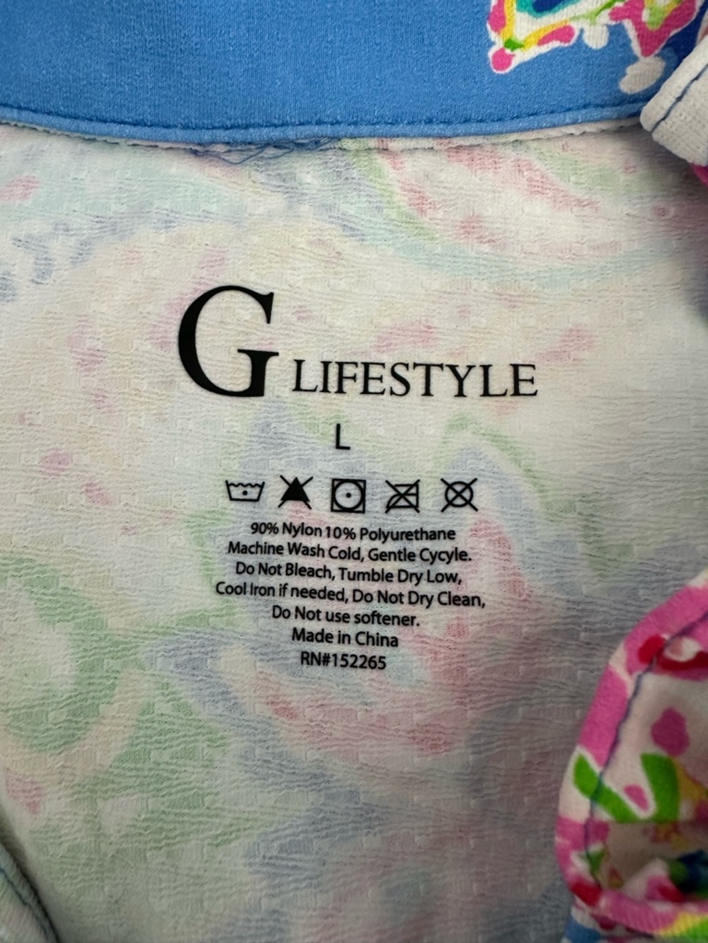 G Lifestyle Paisley Print Ruffle Top Blue Pink Green Mesh Sleeve Large - Picture 5 of 5